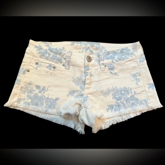AMERICAN EAGLE FLORAL CUT OFF JEAN SHORTS Y2K BOHO - Picture 1 of 3